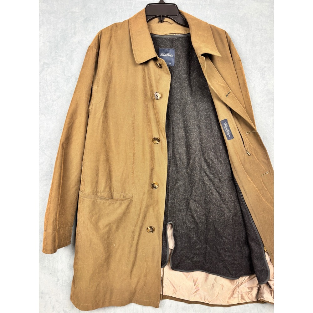 Brooks Brothers Mens Tan Car Coat USA Made Zip Out Wool Liner Jacket XL